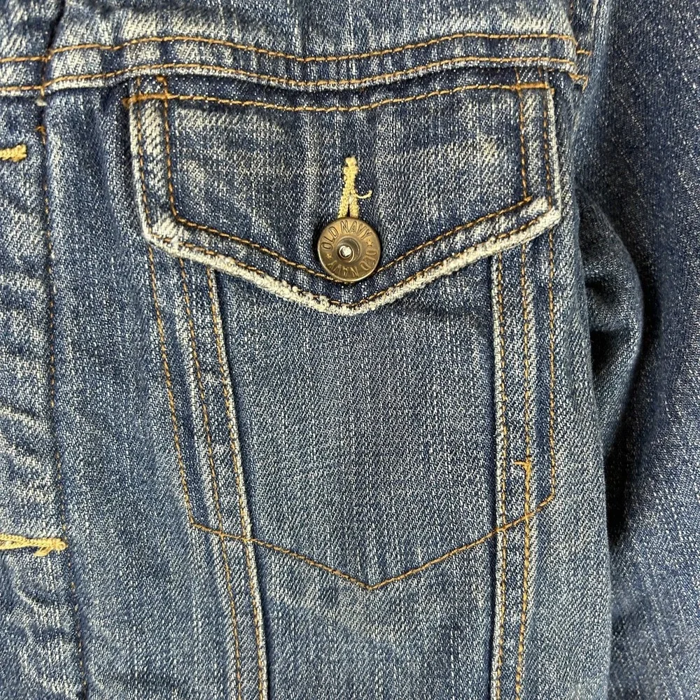 Old Navy Jacket Youth Medium Sherpa Lined Denim Trucker Shearling‎ Collar Warm